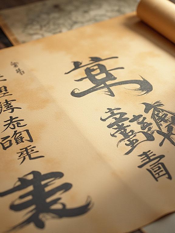 An ancient Japanese scroll with calligraphy, hinting at the epic stories.