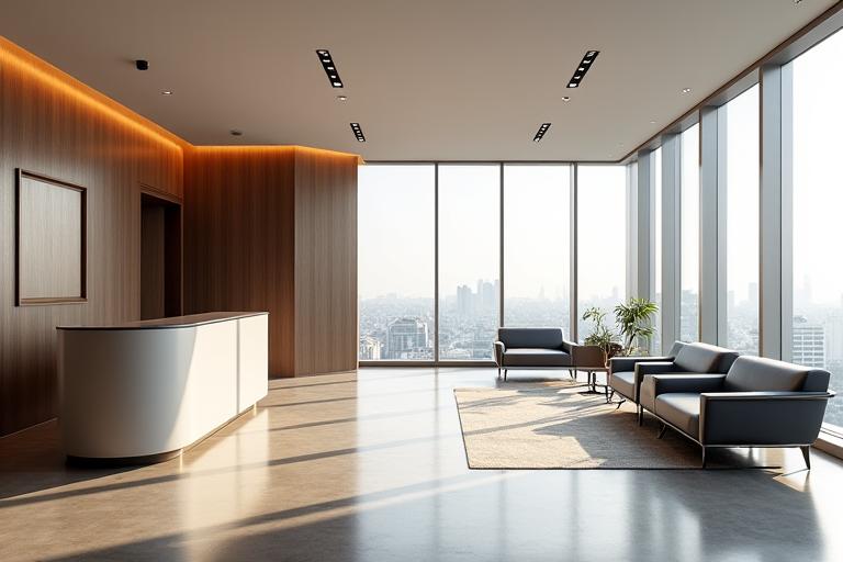 Modern and minimalist lobby of the Ryū-no-Me law office in Tokyo